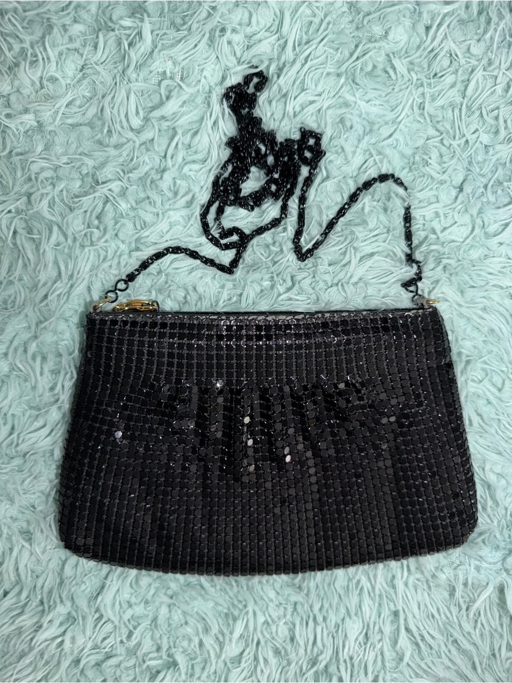 Source Unknown Black Sequin Wristlet Clutch with Chain